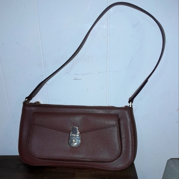 Calvin Klein Lock Leather Demi Shoulder Bag WalnutGold - Picture 2 of 6